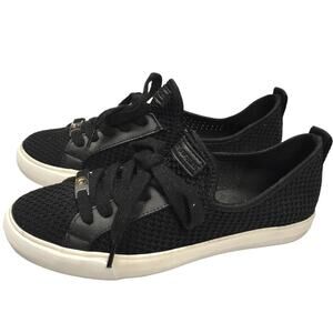 G by Guess Sneaker Stretch Knit Black Lace-Up Slip On Closed Toe Low Top Women 7